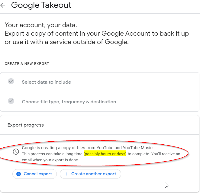 YouTube Google Takeout export of music